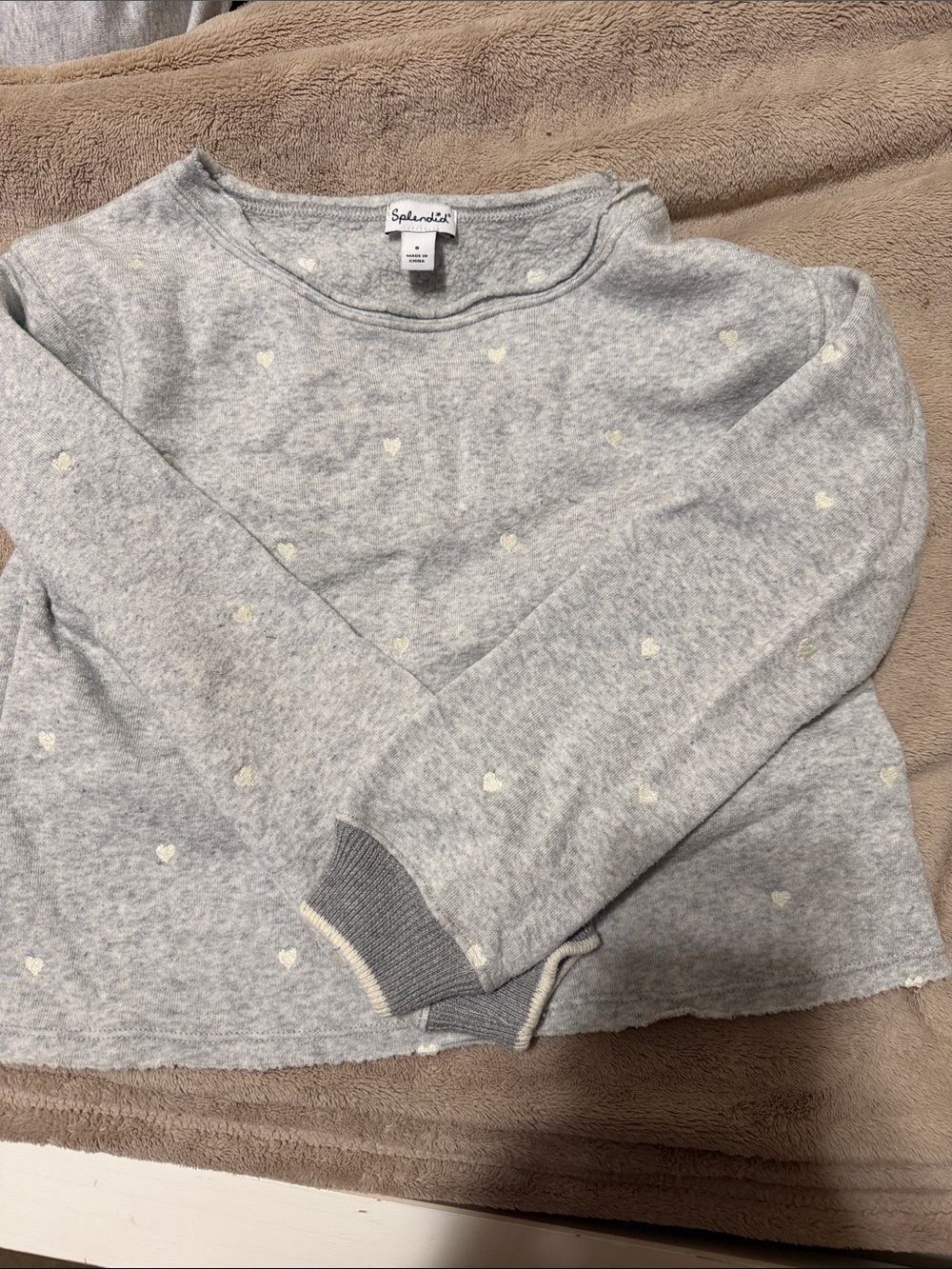 Splendid Light Gray Crewneck Sweater with Tiny Cream Hearts